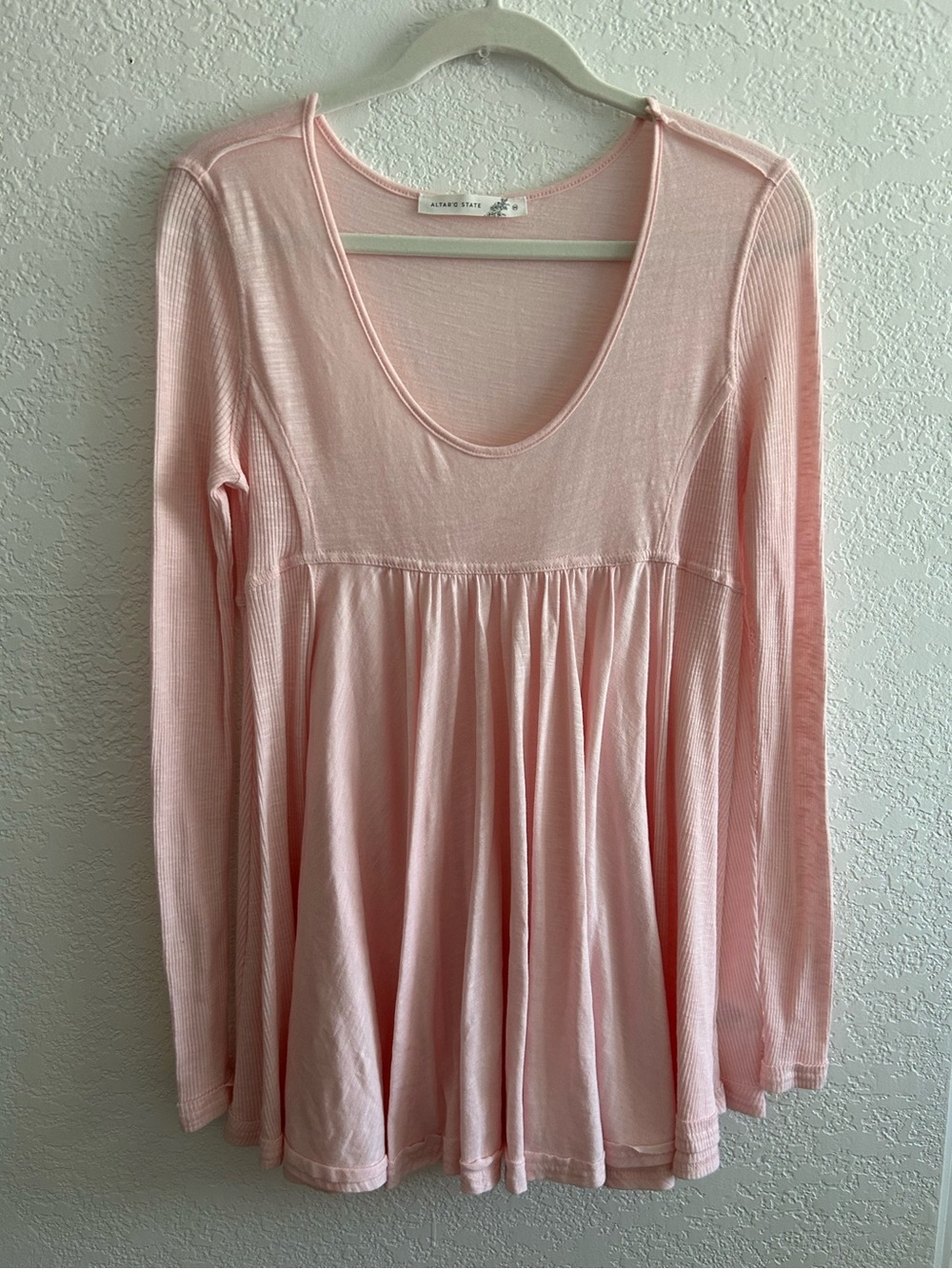 Altar'd State Y2K Babydoll Long Sleeve Contrast Blouse Top in Blush Pink